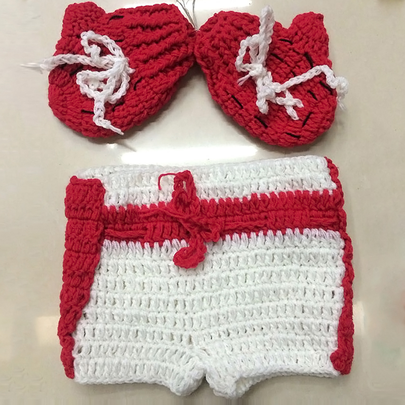 Newborn Baby Crochet 2pcs Suit Set Knit Boxing Gloves Pants Costume Photography