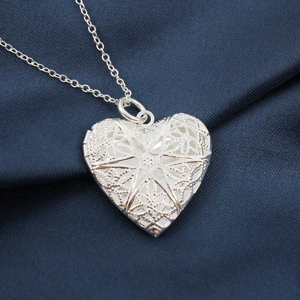 silver love heart valentine lover locket chain necklace pendant