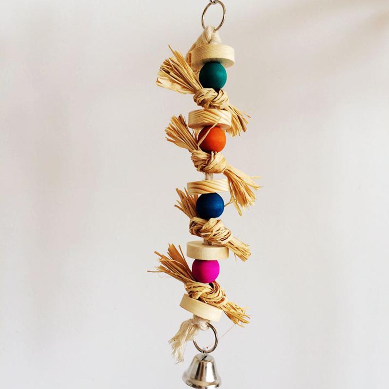 New 30cm Parrot Pet Bird Bite Chew Toy Wooden Straw With Bell Cage
