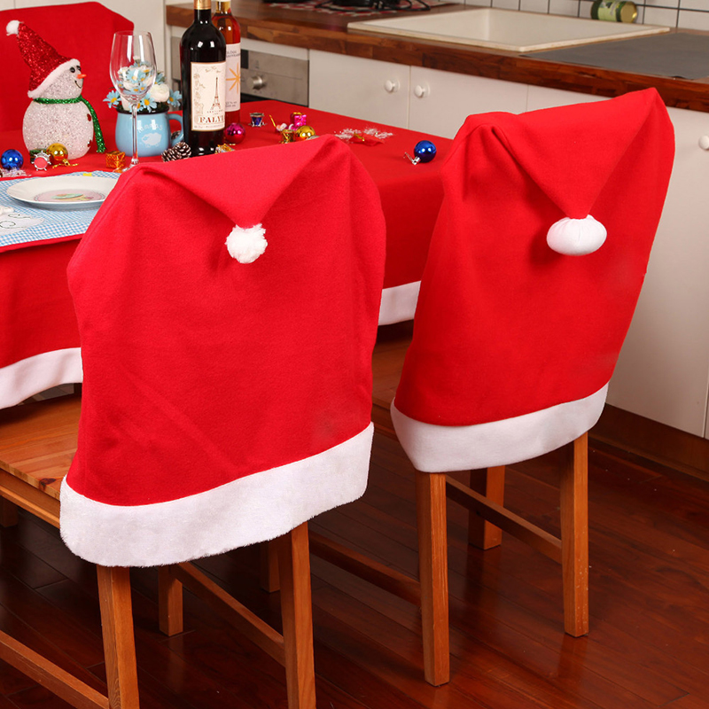 4Pcs Santa Red Hat Chair Covers Christmas Decor Dinner Chair Xmas Cap