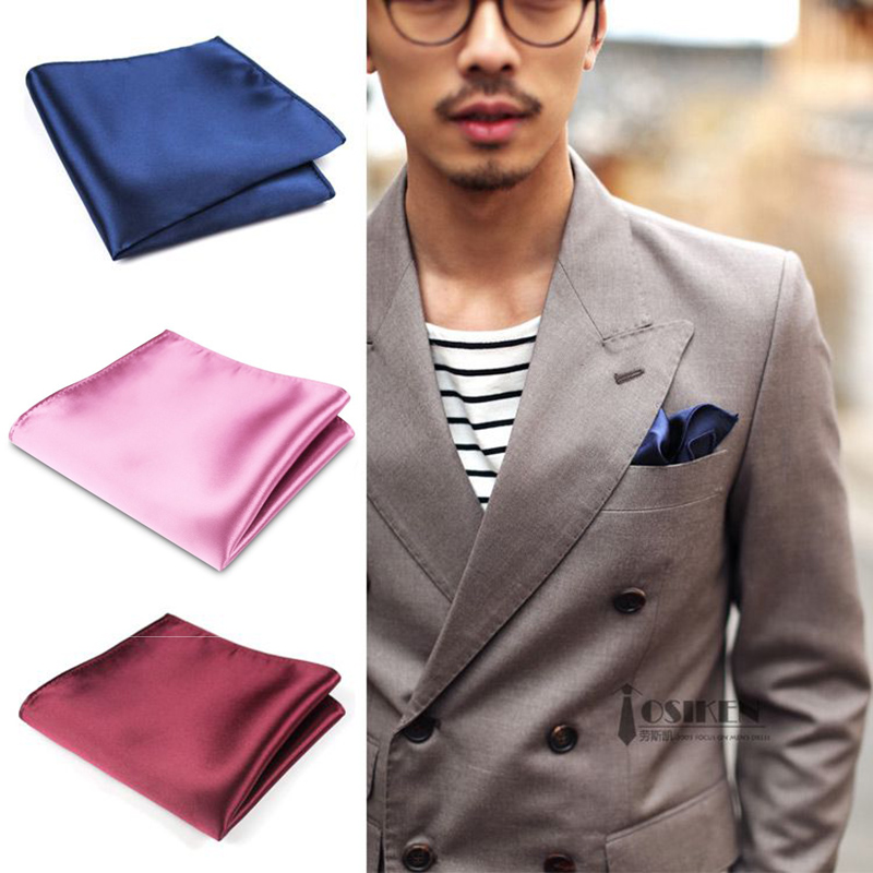 Men Satin Solid Plain Color Handkerchief Hanky Pocket Square Wedding