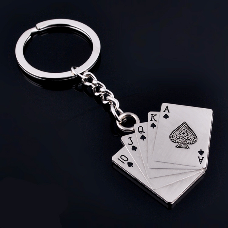New Novelty Silver Metal Key Chain Ring Gift Poker Keychain Keyfob