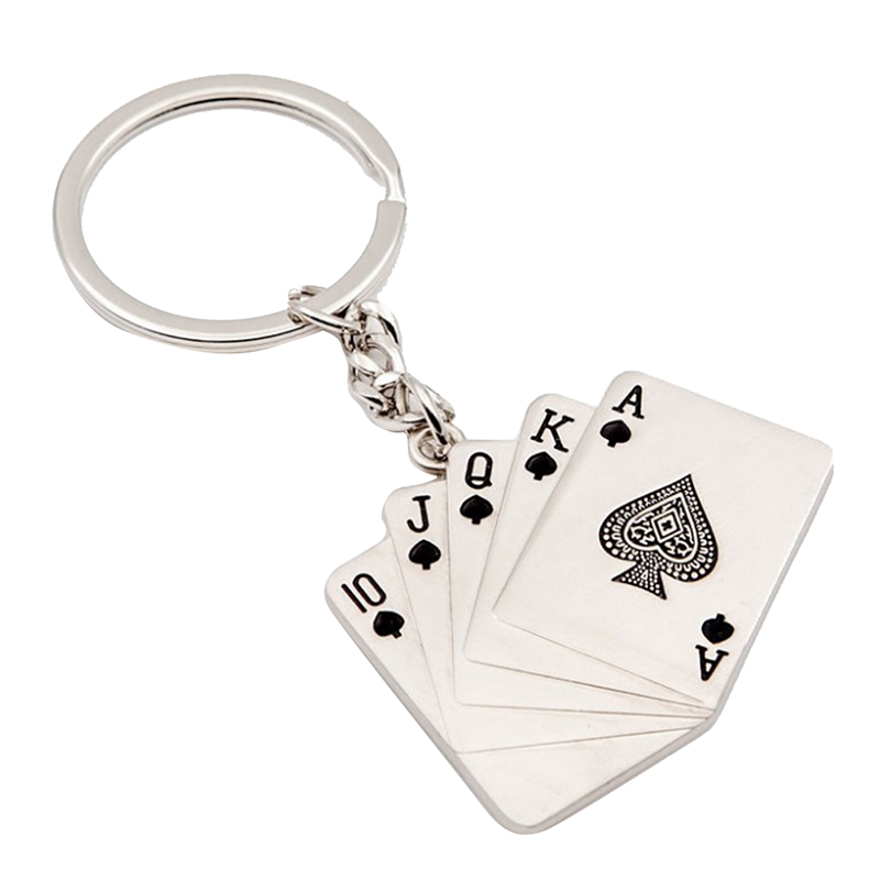 New Novelty Silver Metal Key Chain Ring Gift Poker Keychain Keyfob