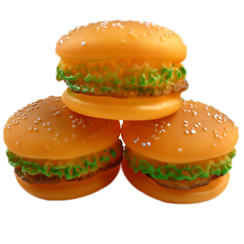 New Rubber Hamburger Chicken Steak Pet Dog Toy Squeak Squeaker Chew