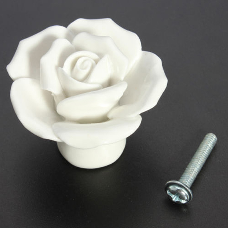 Vintage Beauty Ceramic Rose Flower Door Knob Drawer Cupboard Pull
