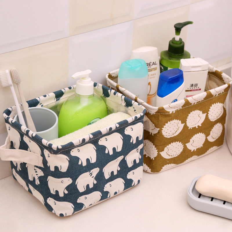 Linen Desk Storage Box Holder Jewelry Cosmetic Stationery Organizer