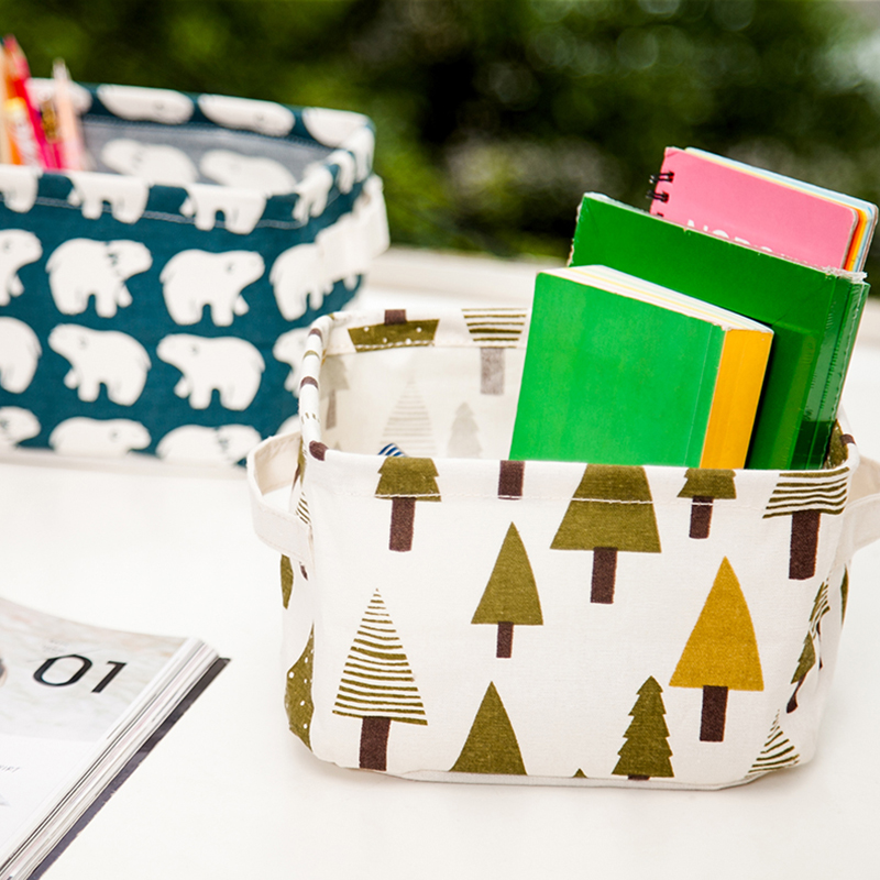 Linen Desk Storage Box Holder Jewelry Cosmetic Stationery Organizer