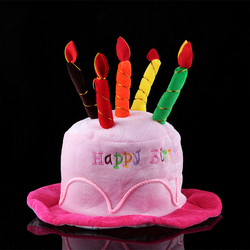Novelty Happy Birthday Cake Candle Funny Hat Plush Cap Party Costume
