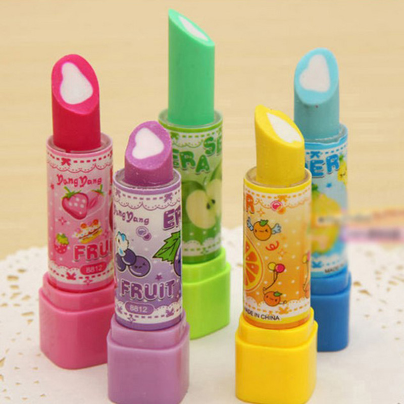 1pc Lovely Novelty Lipstick Rubber Pencil Eraser Office Stationery Gift