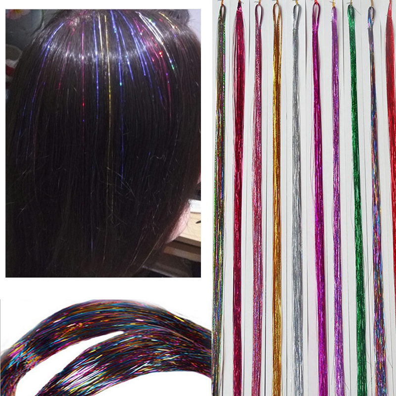 1M Straight Glitter Highlight Sparkle Shimmer Fiber Strand Hair Tinsel Extension eBay