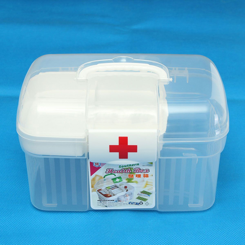 2 Layers Clear Health Pill Medicine Chest First Aid Kit Handle Storage