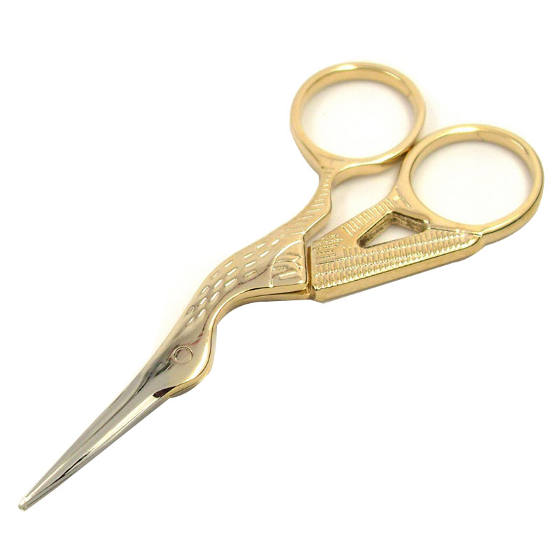Stork Sewing Embroidery Bird Shape Stainless Steel Scissors Gold Plated