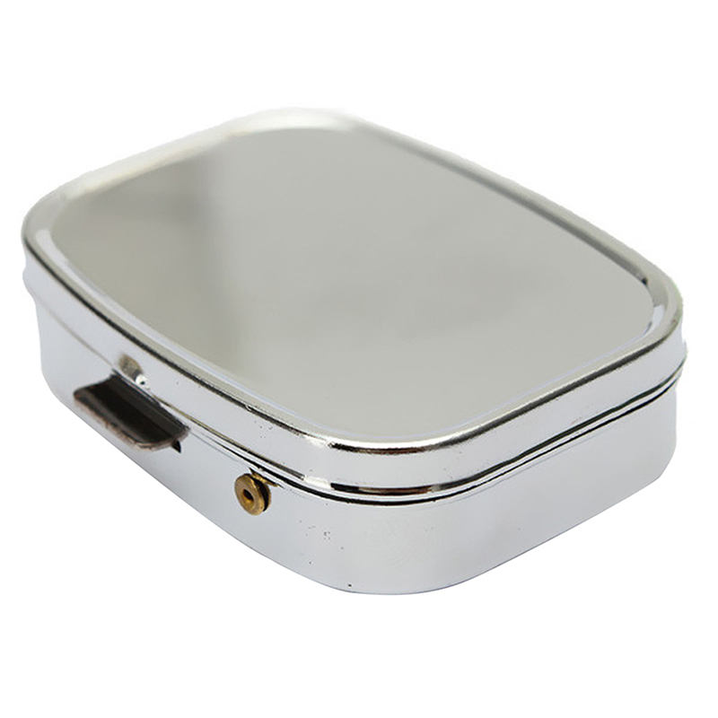 Metal Travel Pill Box 2 Lattice Grid Portable Rectangle Container