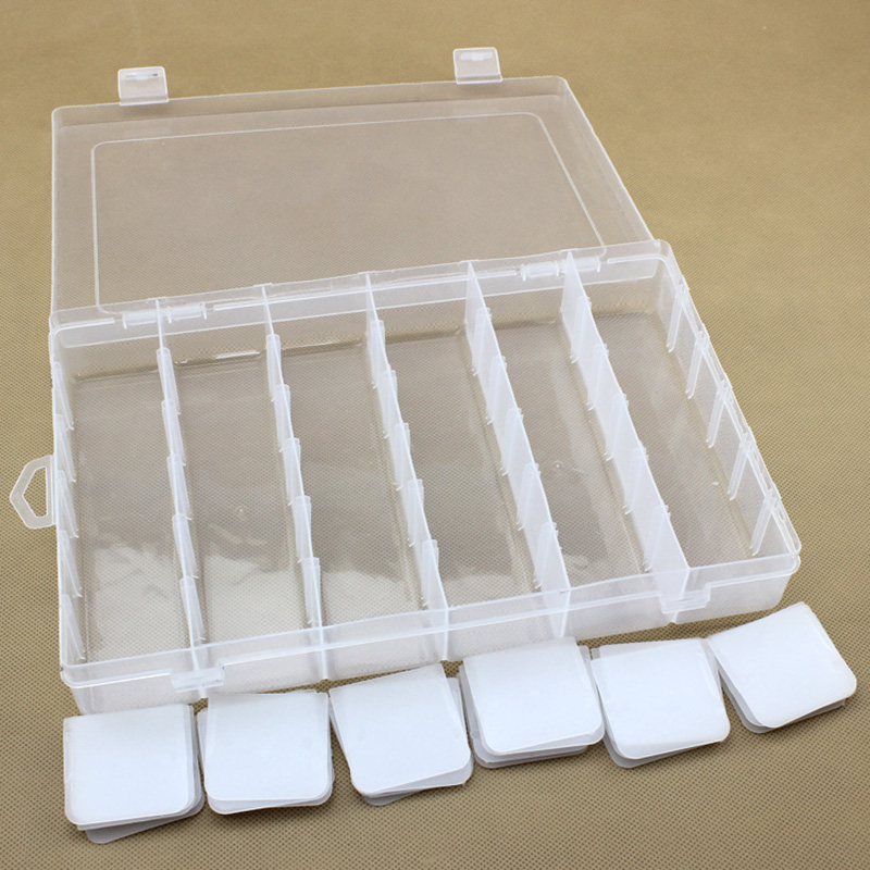 Adjustable 36 Compartment Plastic Storage Box Jewelry Bin Earring Case