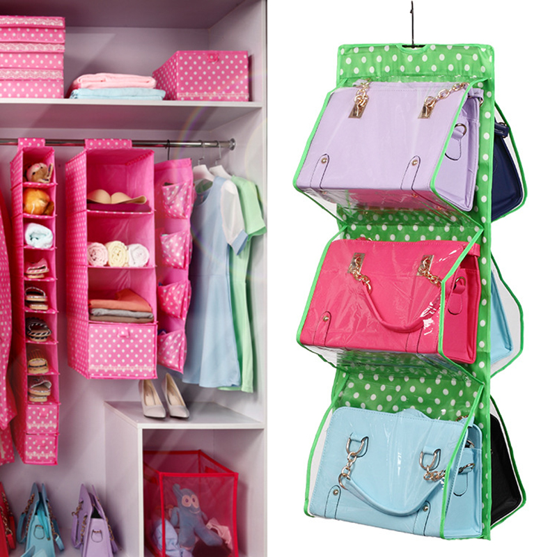6 Pocket Hanging Handbag Purse Bag Tidy Organizer Storage Wardrobe Closet Hanger
