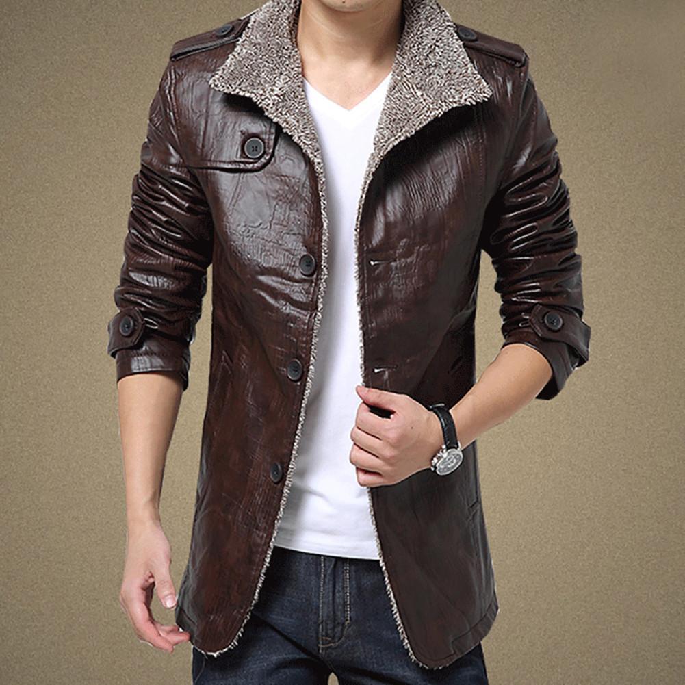 Fashion Men 039 S Warm Jacket Faux Leather Coat Fur Parka Fleece Preview