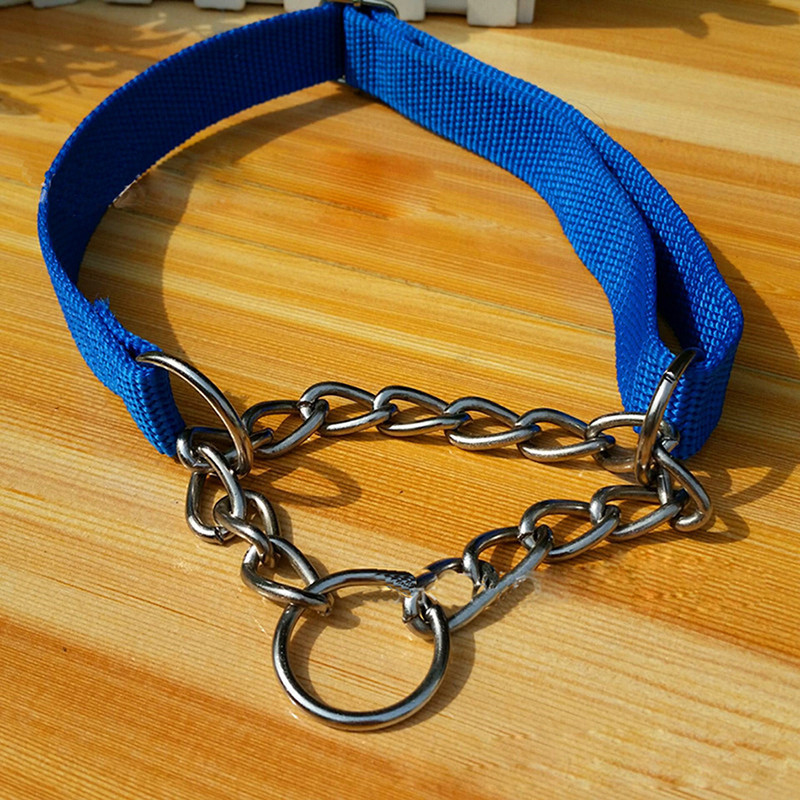 New Adjustable Martingale Dog Collar Nylon Chain Choke Training