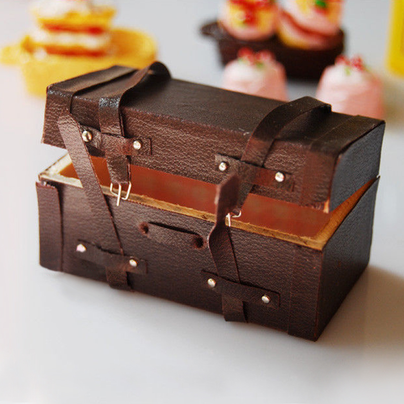 1:12 Dollhouse Miniature Vintage Leather Wood Suitcase Mini Luggage Box New | eBay