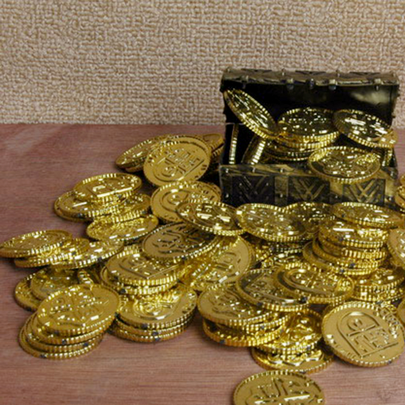 50x Plastic Pirate Gold Play Toy Coins Birthday Party Favors Pinata Money Coin