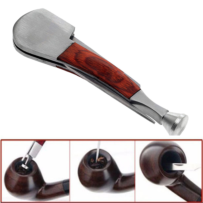 3in1 Smoking Red Wood+Stainless Steel Tobacco Pipe Cleaning Tamper Tool