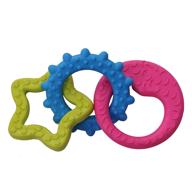 1X Dog Chew Toy Teether Chews Fun For Puppy 3 Teething Ring Puppy Play ...