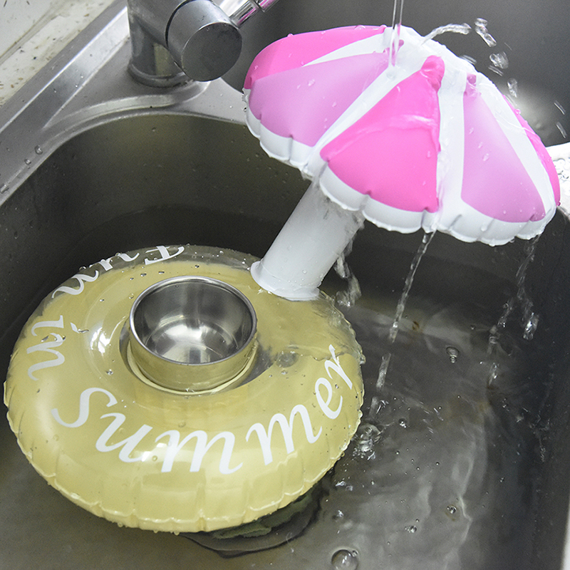 Inflatable Colors Umbrella Floating Drink Can Holder Swimming Pool Bath