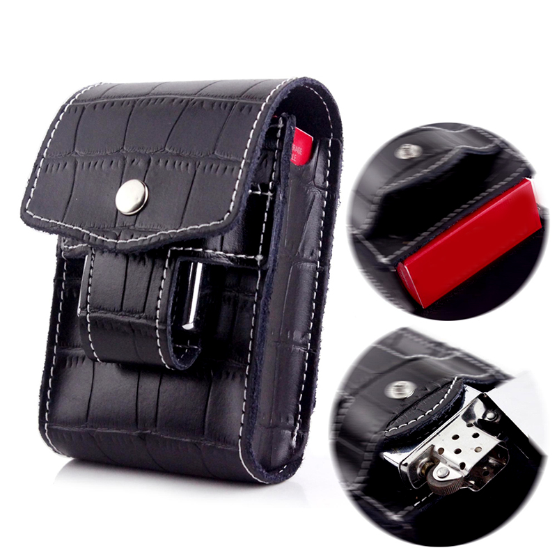 New Men's Leather Hip Belt Waist Cigarette Case Box Pouch with Lighter