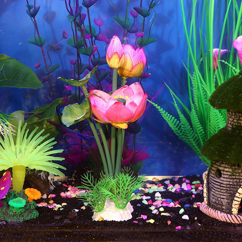 Artificial Aquarium Fish Tank Lotus Leaf Flowers Plant Decoration Ornament New eBay