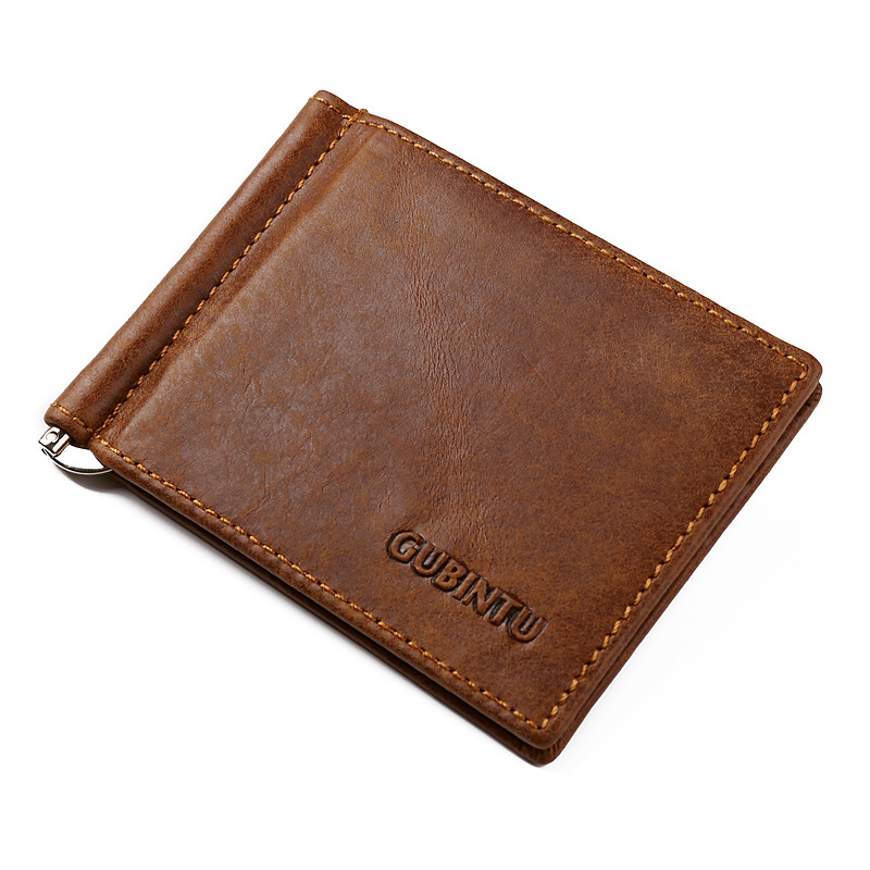 Vintage Mens Leather Slim Money Clip Wallet ID Card Holder With Metal Clip Brown