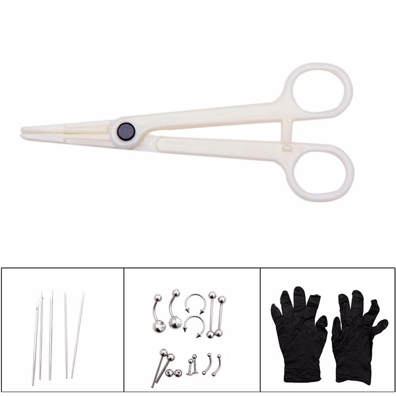 Body Piercing Kit Needle Nipple Tongue Eyebrow Nose Lip Ring Clamps Tool Silver Ebay