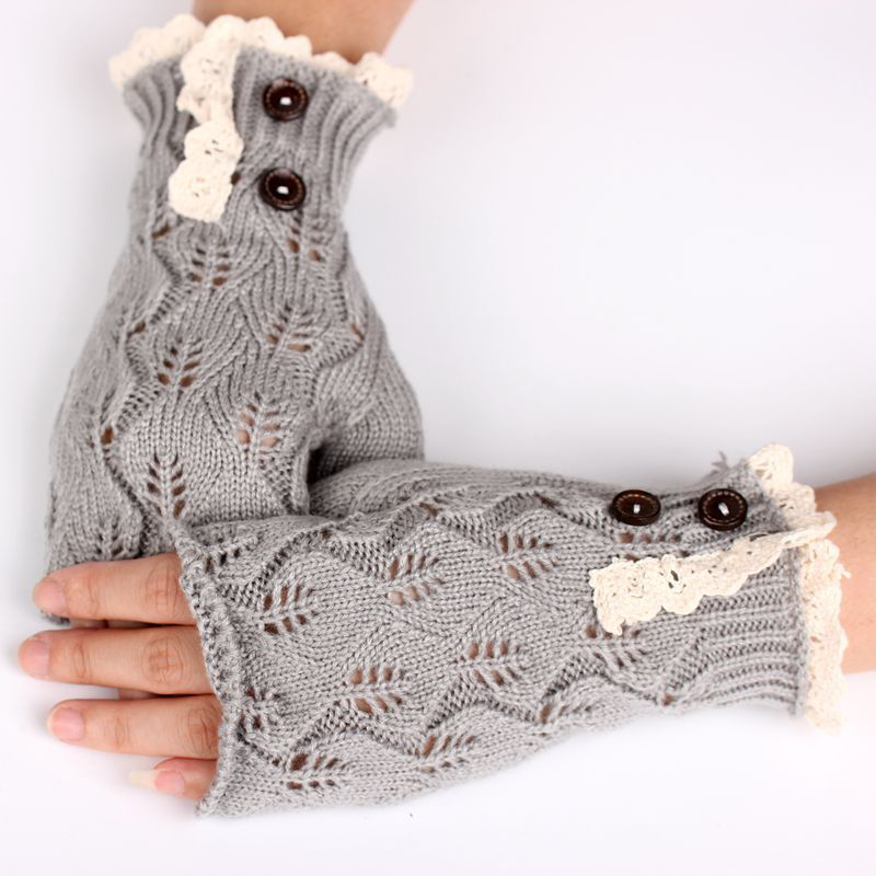 Winter Warmer Women Lace Knit Fingerless Gloves Crochet ...