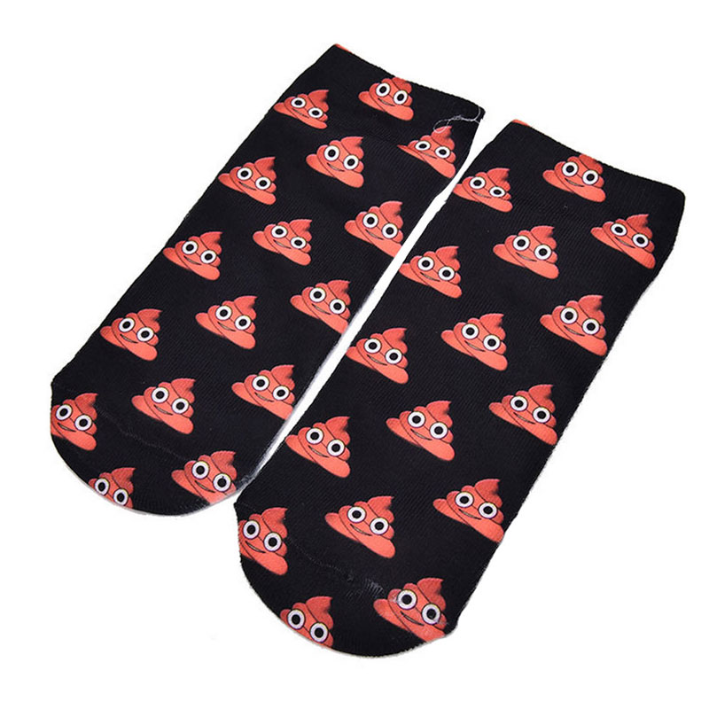 New Women Cute Casual Emoji Poo Poop Print Unisex Low Cut Ankle Socks