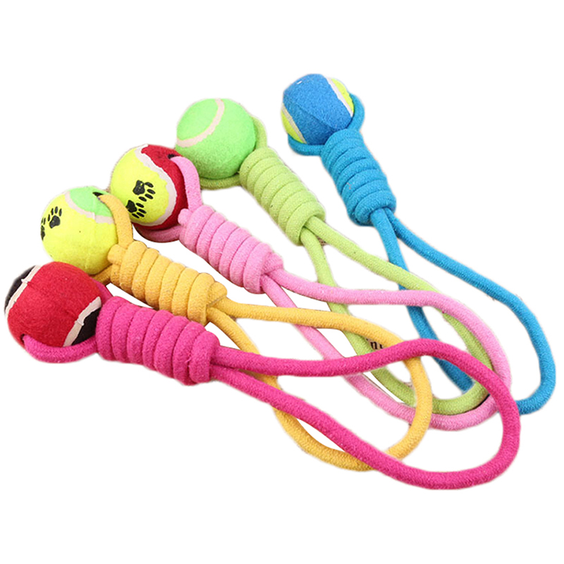 Dog Fetch Toys Chew Tough Tennis Ball with Rope Throw Toss Tug Training