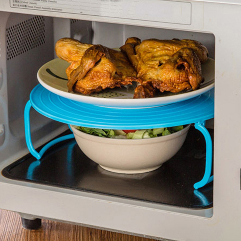 Microwave Folding Round Tray Double Plate Dish Bowl Holder Rack Cover