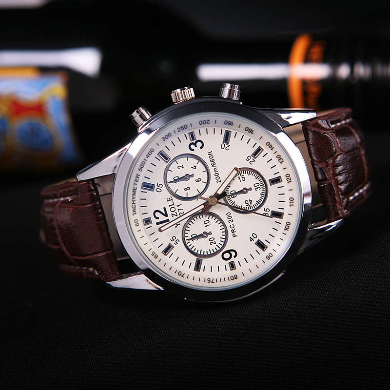 Fashion Men's Date Leather Stainless Steel Military Sport Quartz Wrist