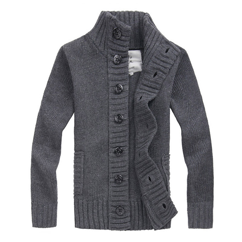 Men's knit cardigan sweater thick sweater coat Korean Slim line casual ...