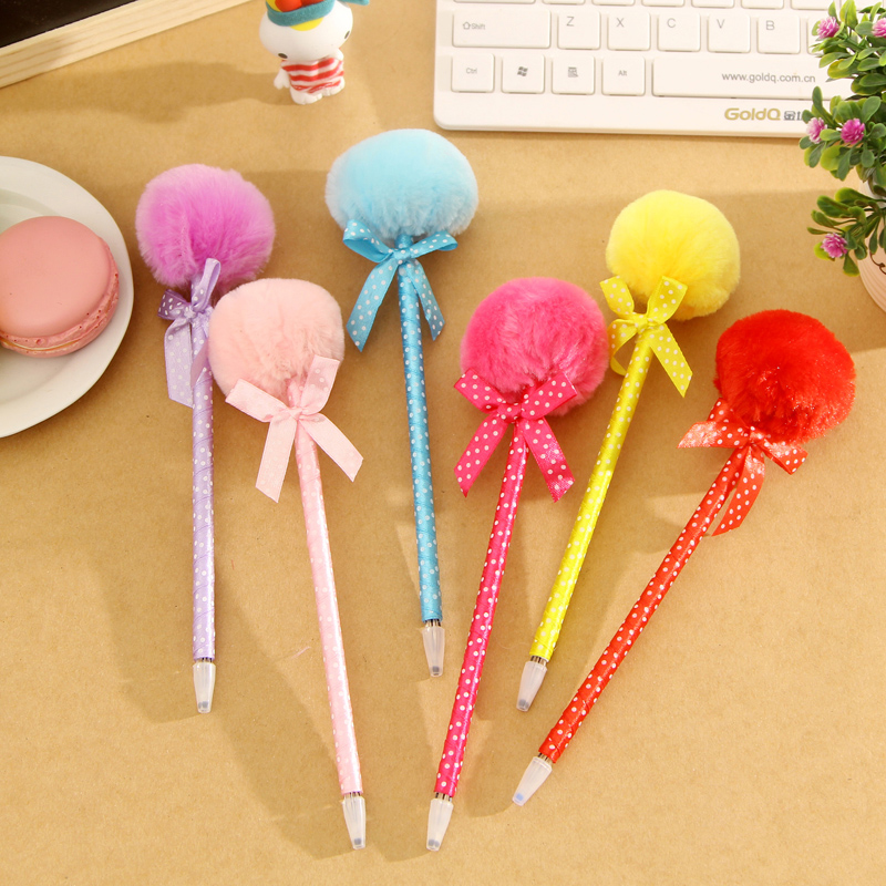 Novelty Plush Fuzzy Furry Ball Ball-point Pen Ballpoint Pen Stationery set
