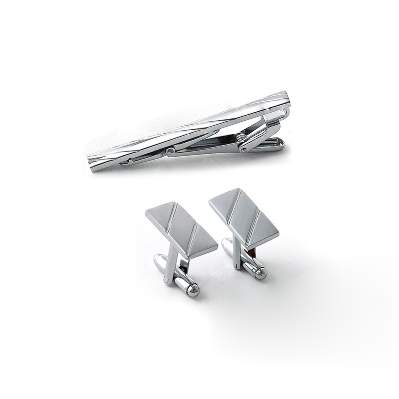 Men Metal Necktie Tie Bar Clasp Clip Cufflinks Set Silver Simple Gift ...