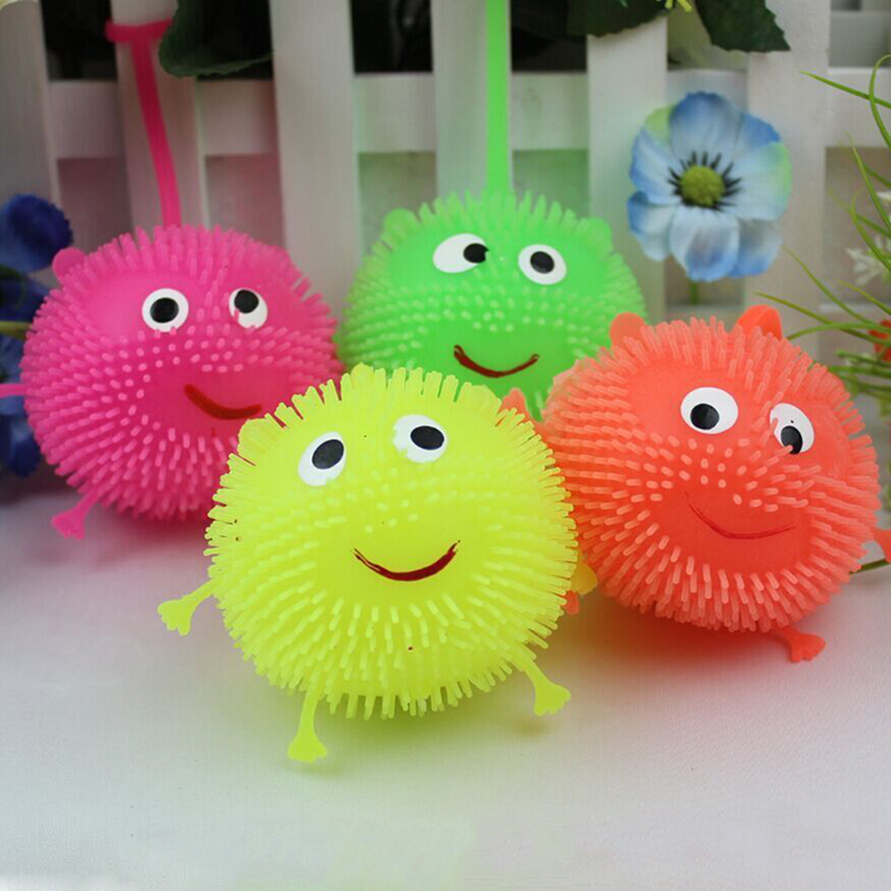 1X Light Up Balls Smiley Face Ball Spiky Bouncing Ball Soft Rubber ...