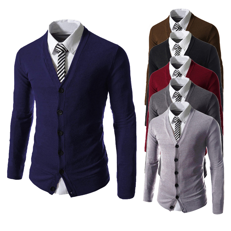 Elegant Men Slim Fit V-neck Knitwear Pullover Cardigan Sweater Jacket ...