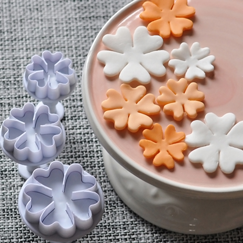 3Pcs Primrose Flower Plunger Cutters Fondant Cakeating Baking Tool