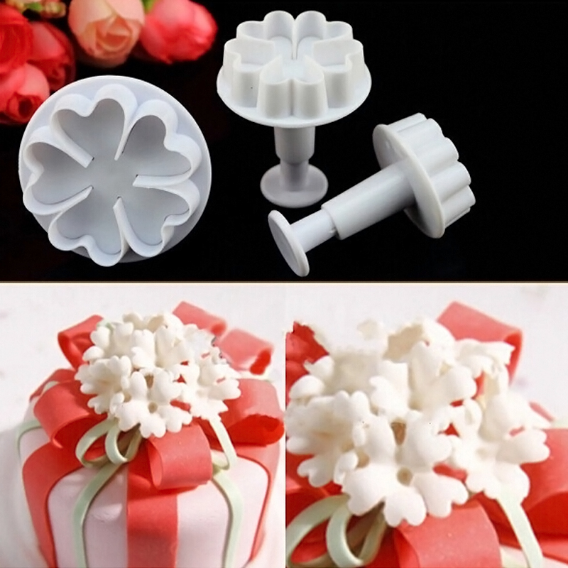 3Pcs Primrose Flower Plunger Cutters Fondant Cakeating Baking Tool