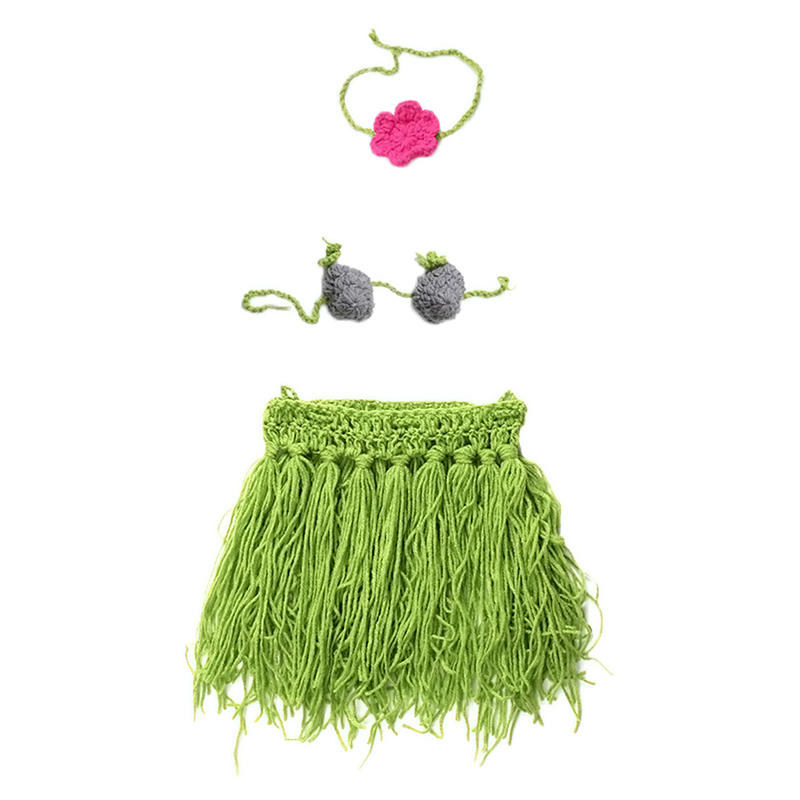 Baby Girls Crochet Knit Headband Coconut Bra Top Hawaiian Grass Skirt ...