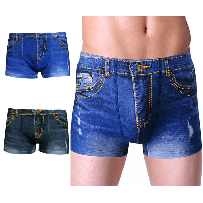 3D Men's Sexy Cotton Shorts Denim Jeans Boxer Briefs Underwear | eBay