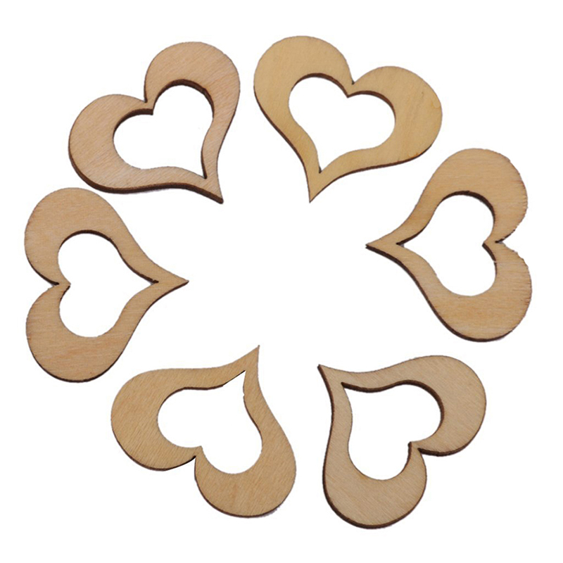 50X 30mm Wooden Hollow Heart Love Embellishment Craft Wedding Card