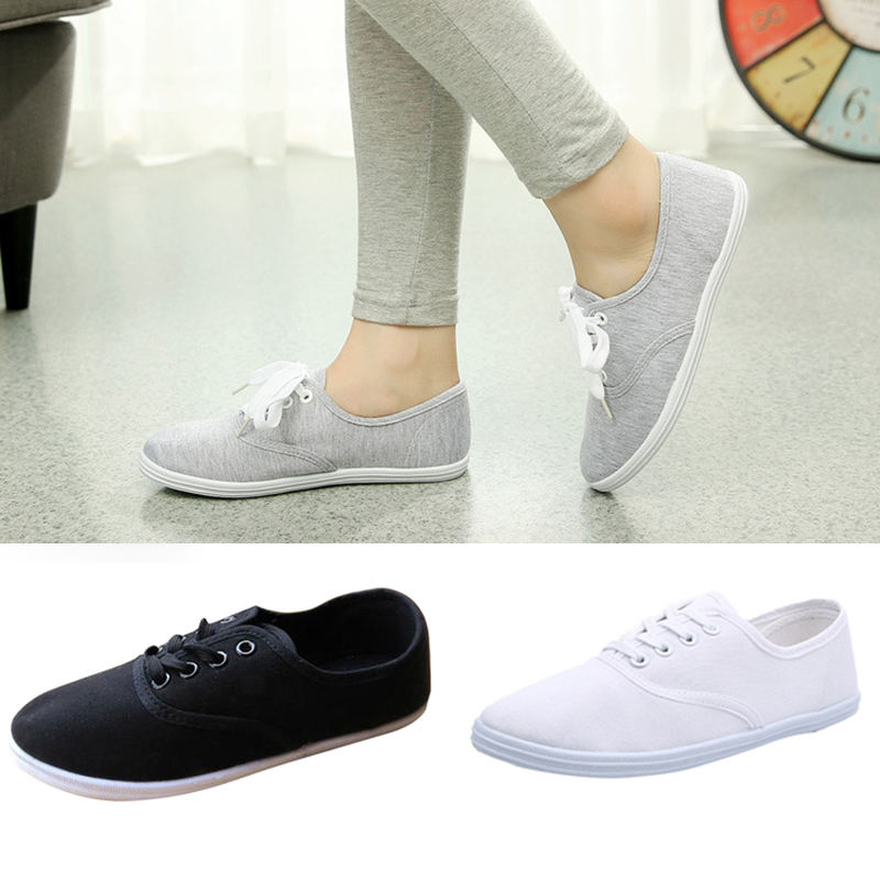 Womens Ladies Canvas Shoes Lace Up Casual Sneakers Flats Shoes Tennis ...