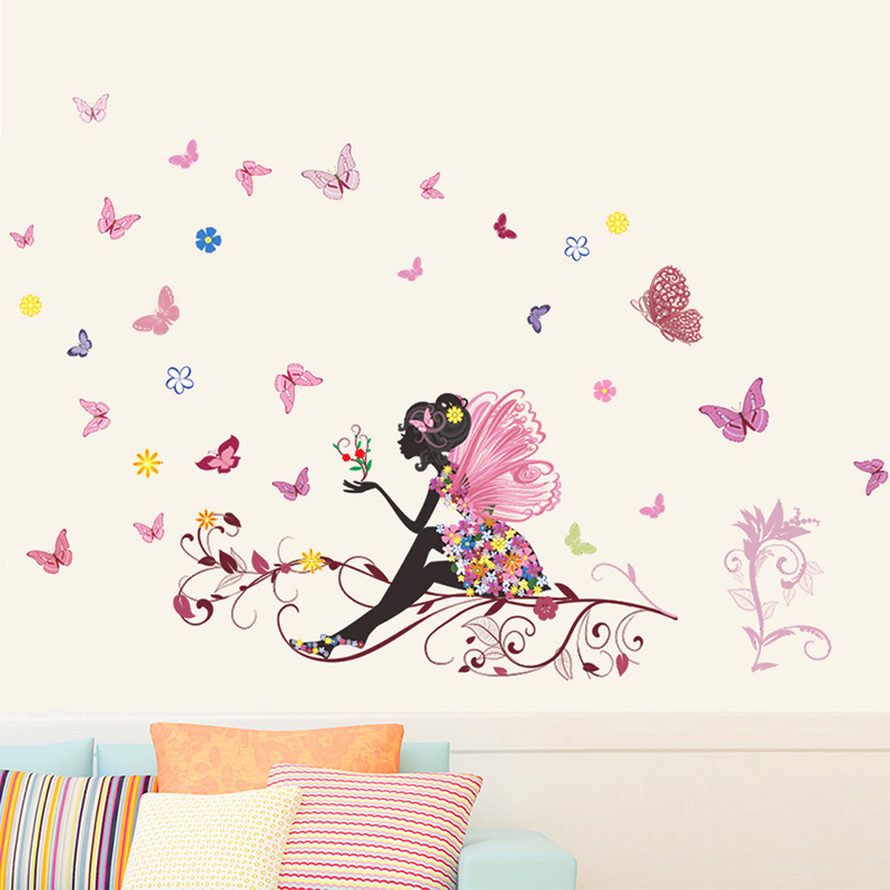 Removable Flower Fairy Erfly Girl Wall Sticker Decal Room Kid