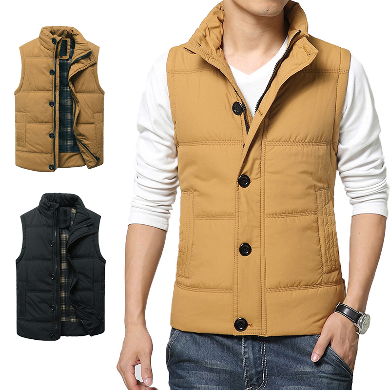 New Mens Winter Jacket Vest Sleeveless Coat Slim Fit Warm Stand Collar ...