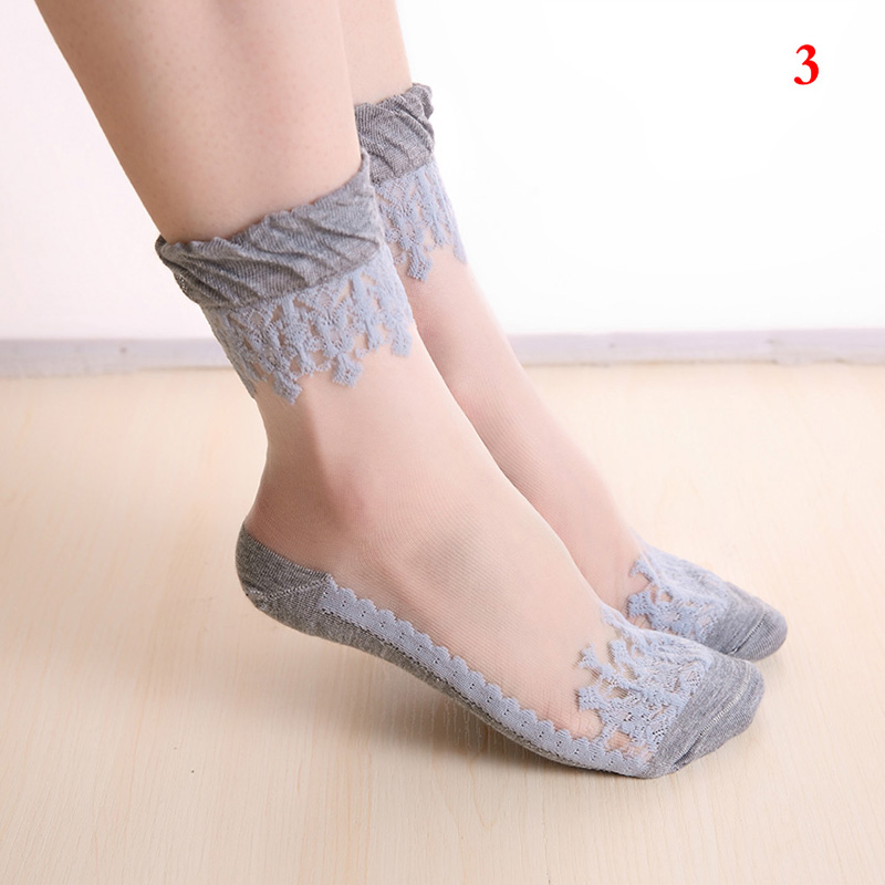 Women Ladies Lace Ruffle Ankle Socks Ultrathin Sheer Silk Cotton ...