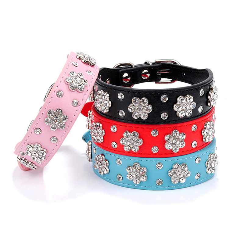 Crystal Buckle PU Leather Rhinestone Bling Cat Adjustable Pet Dog Cat